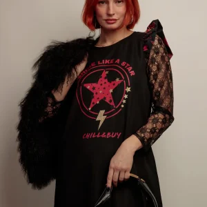 Robe courte noire femme manches dentelle