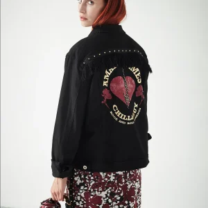 Veste femme a franges Amazing Dots en denim