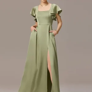 ever BELISSE|Robe en satin à manches volantées et fentes sur le devant