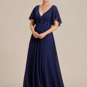 ever IVYROSE|Robe longue élégante en mousseline de soie pour mère de la mariée avec manches fluides