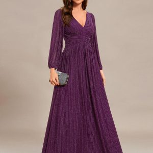 ever BRYM|Robe trapèze à manches longues et taille haute, éblouissante