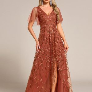 ever ALIX|Robes de soirée pailletées à col en V et fente haute