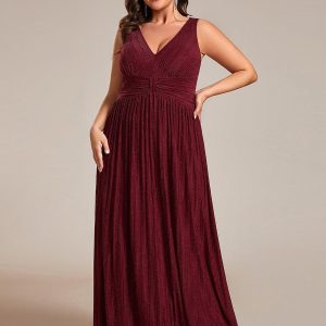 Robe de soirée trapèze sans manches à col en V de grande taille avec des paillettes subtiles