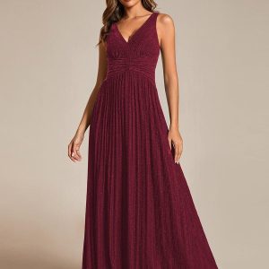 Robe de soirée trapèze sans manches à col en V avec paillettes subtiles