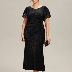 ever FATE|Robe de soirée grande taille en maille perlée