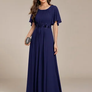 ever ASPYN|Robe de soirée trapèze à manches courtes et appliques plissées