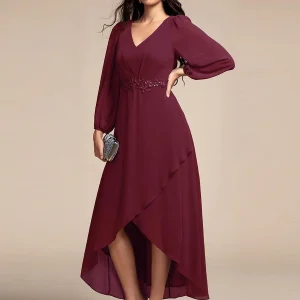 ever MARYAM|Robe de soirée formelle en mousseline de soie à manches longues et applique(Vente finale)s à la taille