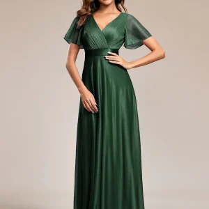 ever LIORÉ|Robe de soirée longue scintillante à col en V et à manches flottantes