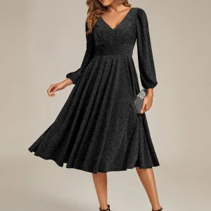 ever GREER|Robe d'invité mi-longue à manches longues lanternes