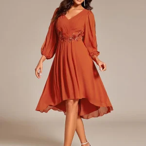 ever AELINA|Robe d'invitée de mariage en mousseline de soie à manches longues et taille trapèze(Vente finale)