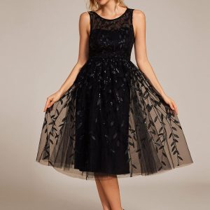 ever ANDIE|Robe d'invitée de mariage mi-longue à paillettes et col rond sans manches
