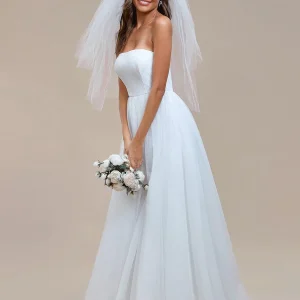 Élégante Robe de Mariée A-ligne en Tulle Sans Bretelles