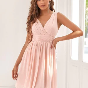 Robes de cocktail élégante mi-longue à col V