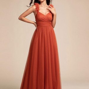 Robe longue de demoiselle d'honneur plissée sans manches à paillettes