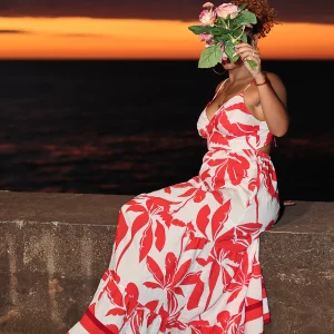 Robe longue dos nu à imprimé floral