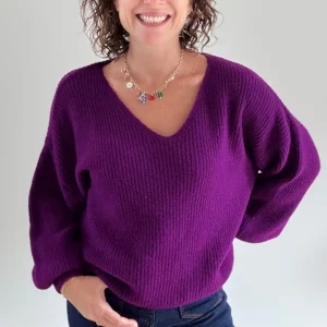 pull court côtelé violet