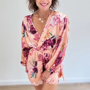 Combishort fluide à imprimé floral orange