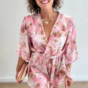 Combishort fluide à imprimé floral rose pâle