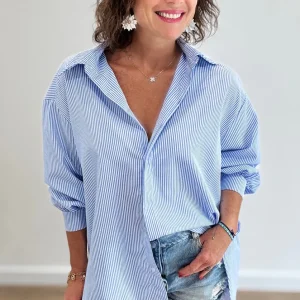 Chemise Oversize Rayée Bleue
