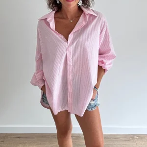 Chemise Oversize Rayée Rose