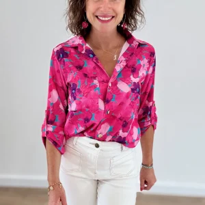 Chemise fluide florale Rose Fuchsia