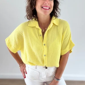 Chemise fluide oversize en gaze de coton jaune