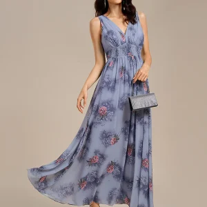 ever ELOWEN|Robe en mousseline imprimée sans manches à col en V