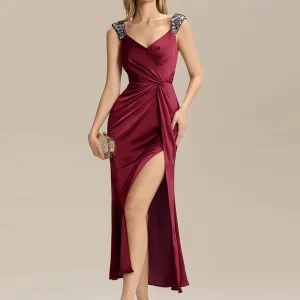 ever CORALINE|Robe fendue nouée en satin sans manches