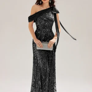 ever BELLAMY|Robe de soirée asymétrique sans manches avec nœud élégant