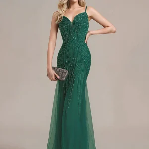 ever LYRA|Robe sirène longue transparente à paillettes sans manches