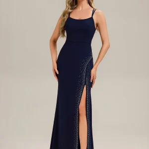 Robe longue sans manches à encolure en U avec fente haute sur la cuisse et design dos nu Robe de soirée chic