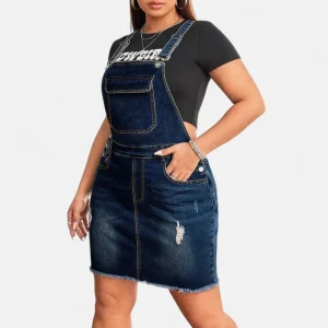 Robe salopette en jean courte grande taille