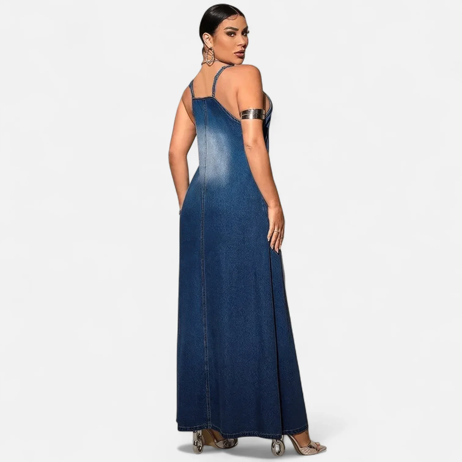 Robe en jean longue bleu foncé grande taille – Image 2