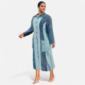 Robe en jean grande taille à manches longues