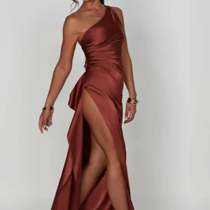 Robe satin terracotta longue