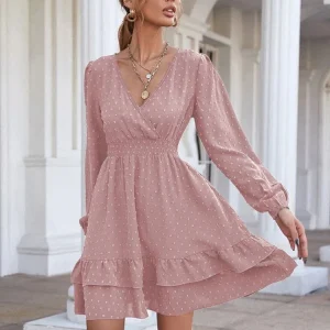 Robe rose poudré à pois