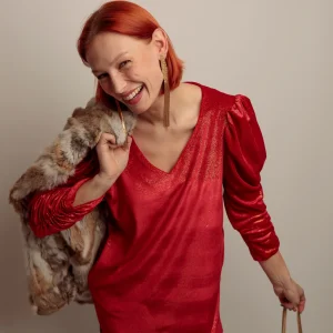 Robe Pico Lupita Rouge – velours satine a brillance subtile