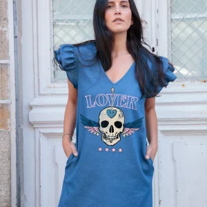 Robe courte en denim VERA SKULL LOVER