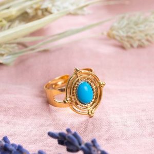 Bague ronde pierre bleue