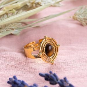 Bague ronde pierre brune