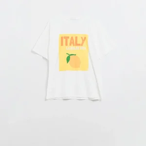 Blanc Italie Dolce Vita T-shirt avec imprimé graphique citron