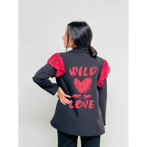 Blazer à volants en dentelle noire Wild Love