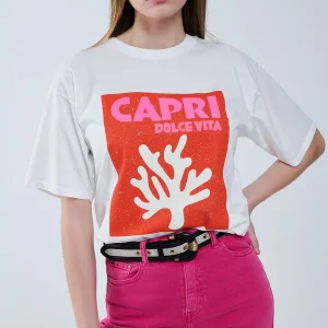Capri La Dolce Vita T-shirt blanc à imprimé graphique