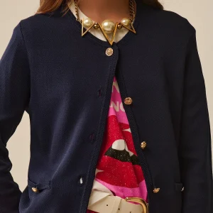 Cardigan bleu marine avec boutons dorés