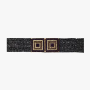 Ceinture tissée marron avec boucle carrée et détails dorés