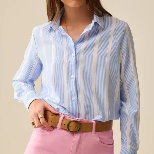 Chemise à rayures en tissu souple bleu et blanc