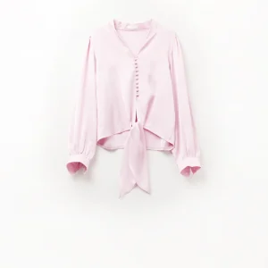 Chemise croisée rose avec nœud