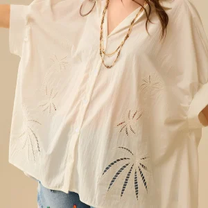 Chemisier brodé surdimensionné à motif de feuilles de palmier