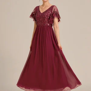 ever HAZEL|Robe Mère de la Mariée en mousseline à manches courtes et encolure en V