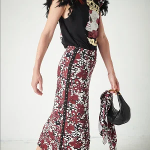 Jupe femme Tachas Dots longue tube imprime noir et grenat